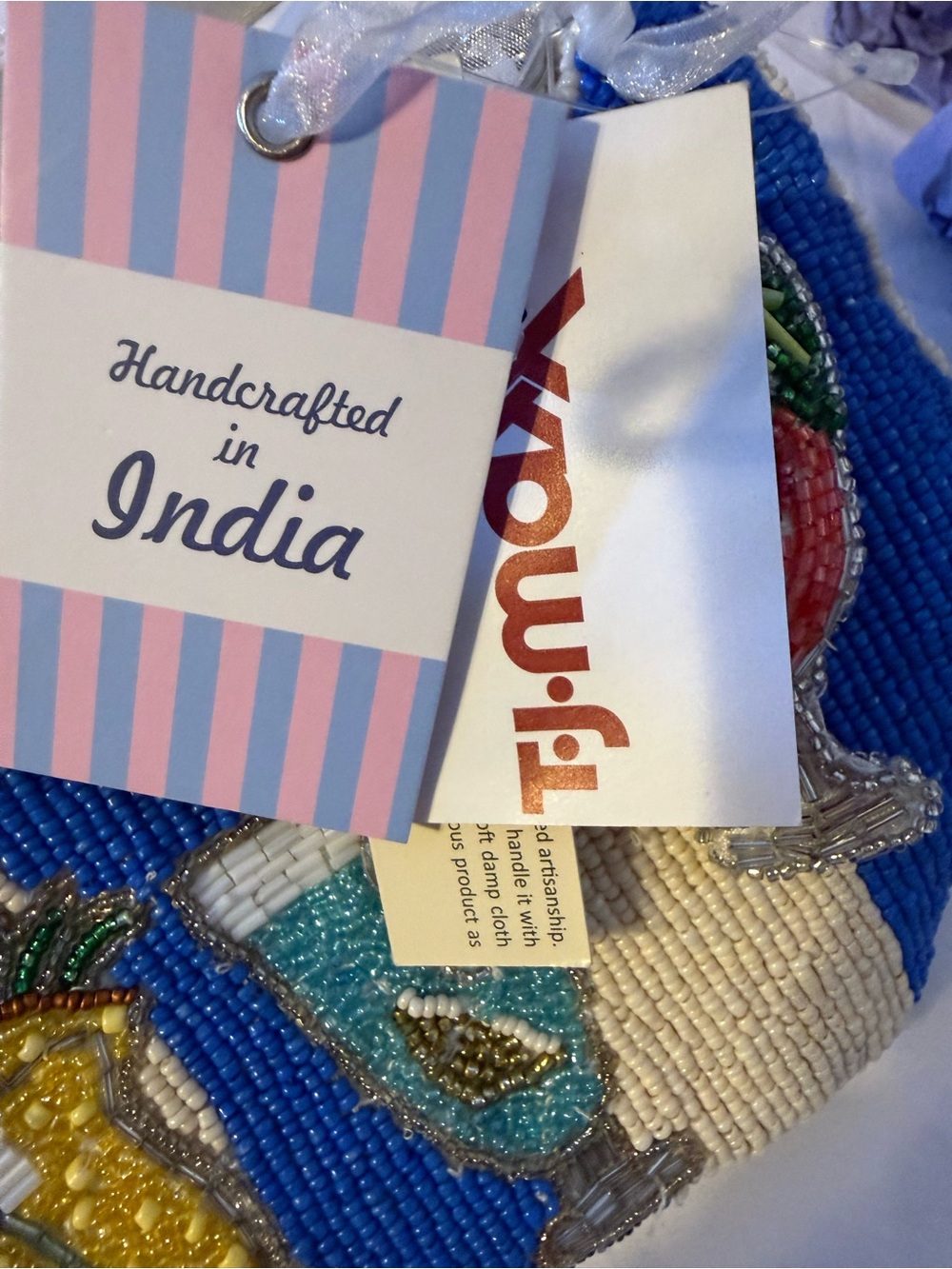 T.J.Maxx Blue & White Cocktail, Striped Beaded Mini Shoulder Bag - Picture 2 of 10